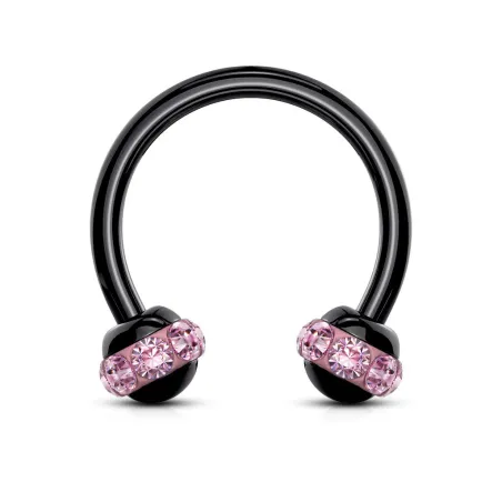 Piercing fer à cheval noir boule cristaux rose