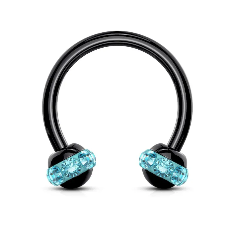 Piercing fer à cheval noir boule cristaux turquoise (oreille, septum)