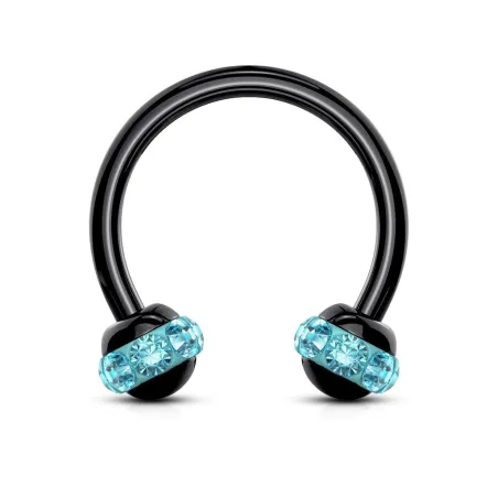 Piercing fer à cheval noir boule cristaux turquoise