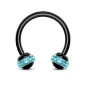 Piercing fer à cheval noir boule cristaux turquoise (oreille, septum)