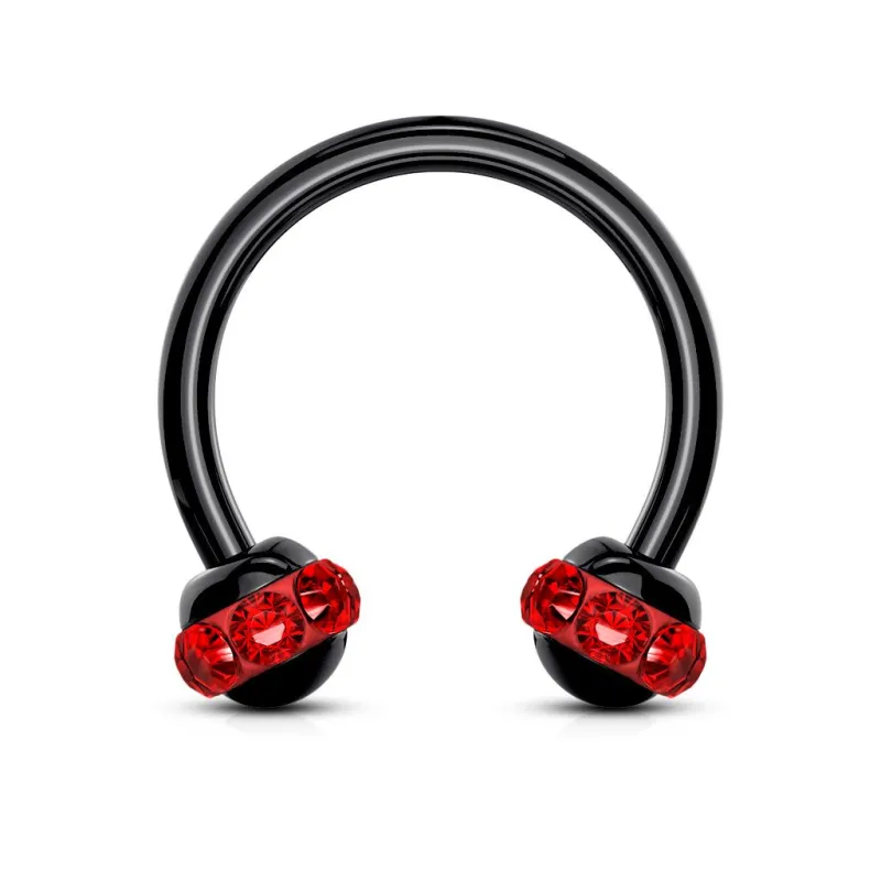 Piercing fer à cheval noir boule cristaux rouge (oreille, septum)