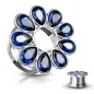 Piercing tunnel oreille fleur zircon bleu