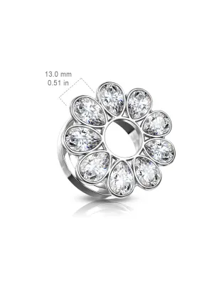 Piercing tunnel oreille fleur zircon blanc