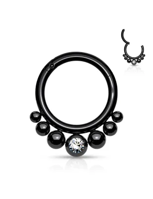 Piercing anneau segment noir boules cristal