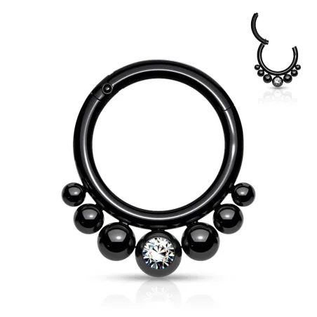 Piercing anneau segment noir boules cristal