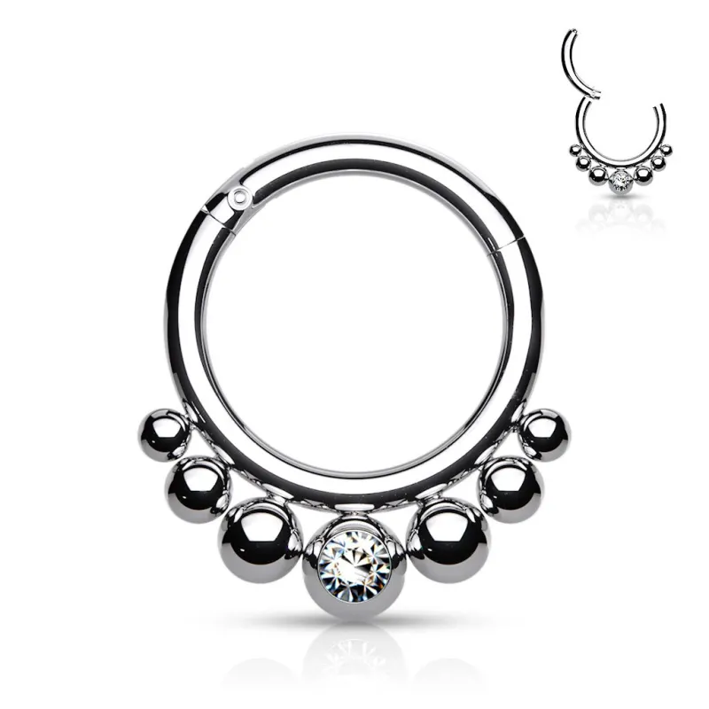 Piercing anneau segment acier boules cristal