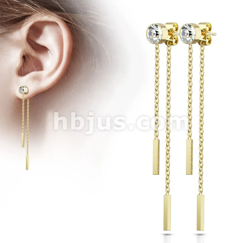 Paire Boucles d'oreille clous chaines et barres doré