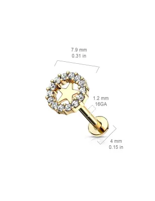 Piercing labret oreille cercle étoile plaqué or