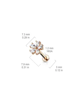 Piercing labret oreille fleur cinq poires plaqué or