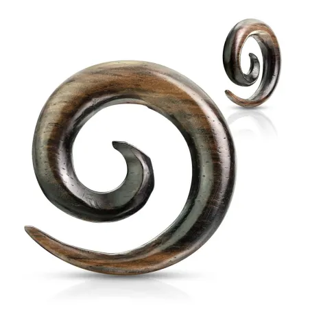 Piercing écarteur spirale en bois d'ébène strié