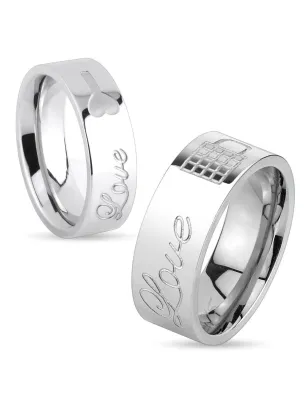 Bague couple love en acier clef cadenas