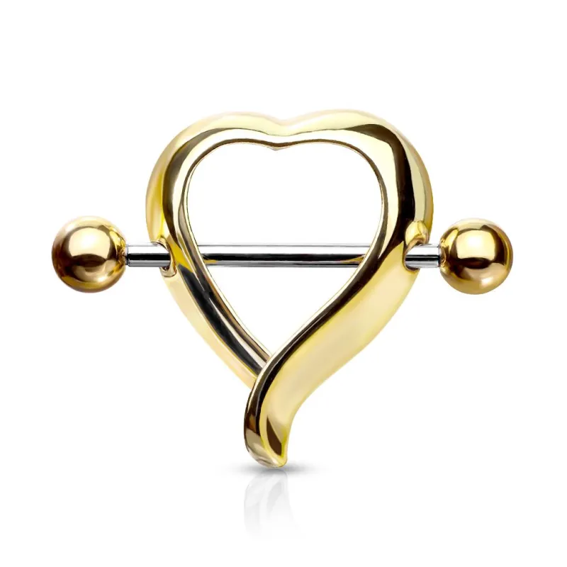 Piercing téton bouclier coeur doré