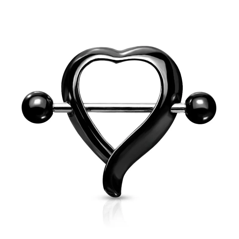 Piercing téton bouclier coeur noir