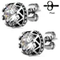 Paire Boucles d'oreille clous couronne strass blanc