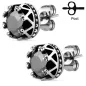 Paire Boucles d'oreille clous couronne strass noir