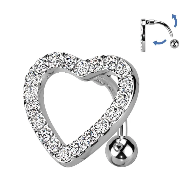 Piercing nombril inversé coeur strass blancs