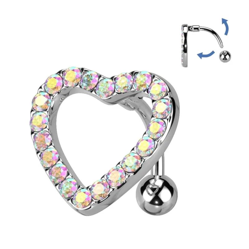 Piercing nombril inversé coeur strass aurore boréale