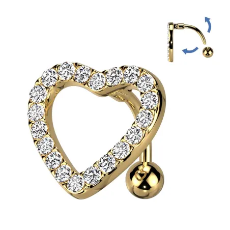 Piercing nombril inversé coeur doré strass blancs