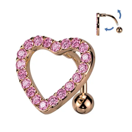 Piercing nombril inversé coeur or rosé strass