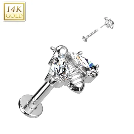 Piercing labret oreille or blanc 14K abeille