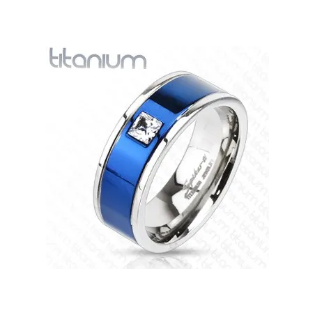 Achat Bague Titane Solide Bleu Gemme Carré