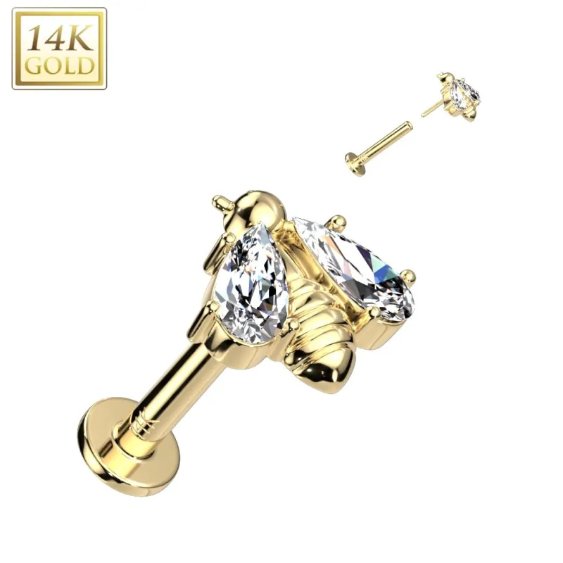 Piercing labret oreille or jaune 14K abeille