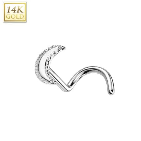 Piercing nez or blanc 14 carats tige tire-bouchon croissant de lune