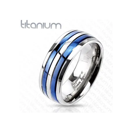 Bague Titane Solide Bleu Striée