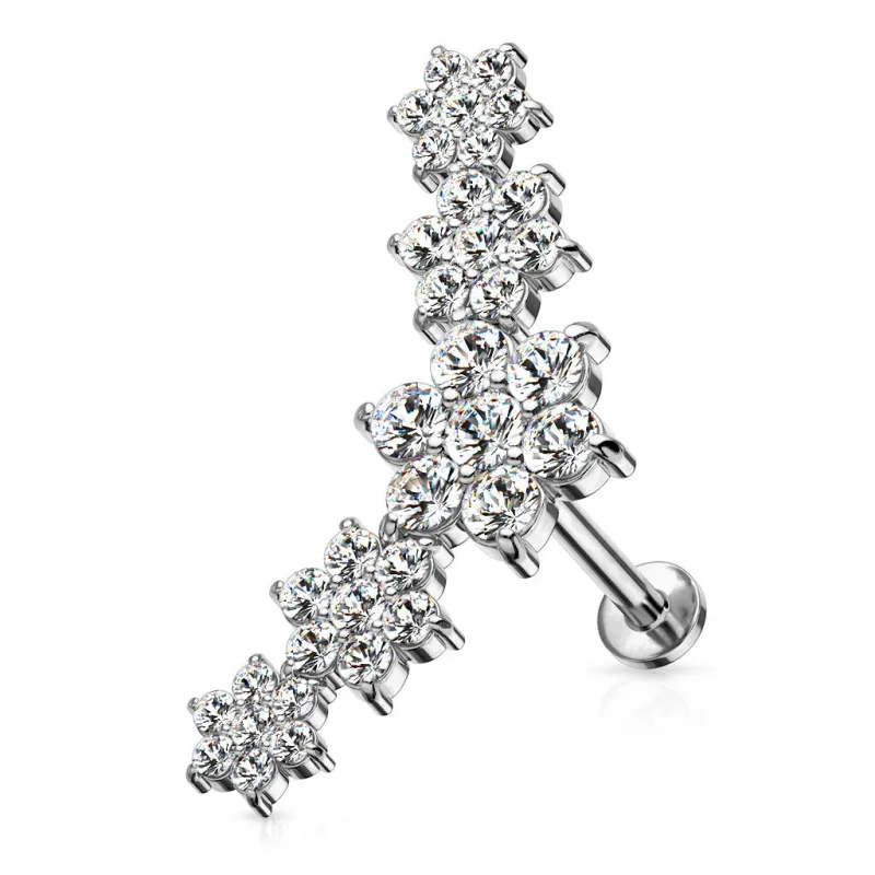 Piercing labret oreille cinq fleurs strass