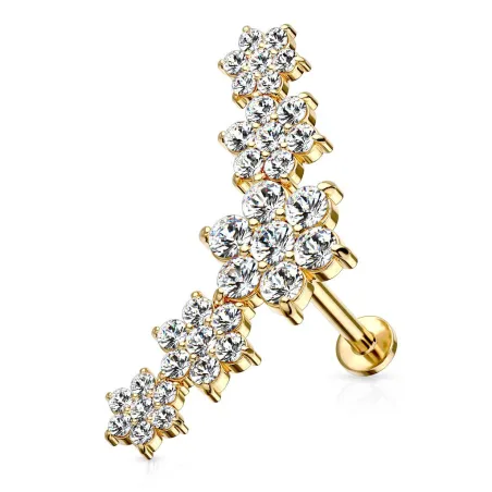 Piercing labret oreille cinq fleurs plaqué or strass