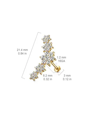 Piercing labret oreille cinq fleurs plaqué or strass