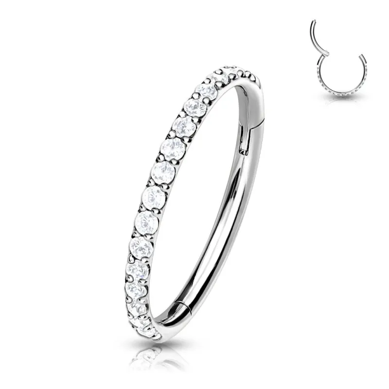 Piercing oreille anneau segment titane G23 pavé de strass