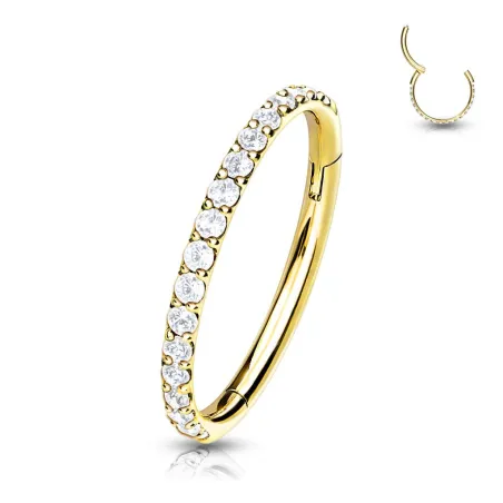 Piercing anneau segment titane G23 pavé de strass doré