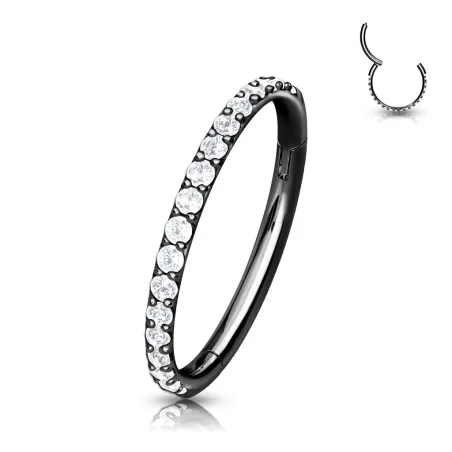 Piercing anneau segment titane G23 pavé de strass noir