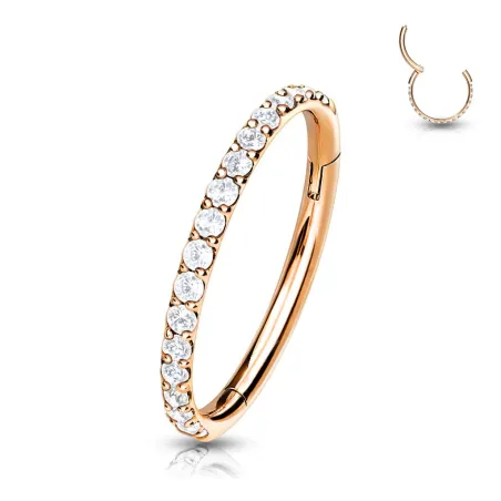 Piercing anneau segment titane G23 pavé de strass rosé