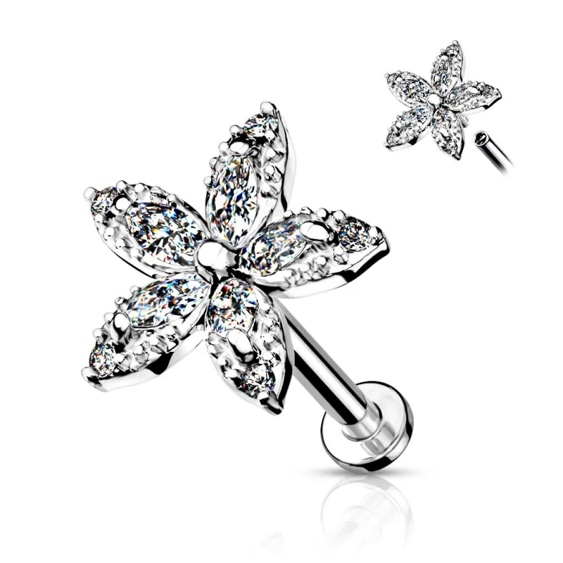 Piercing labret oreille fleur marquise