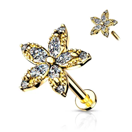 Piercing labret oreille fleur marquise plaqué or