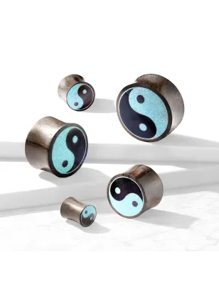 Piercing plug en bois de sono et turquoise Yin et Yang