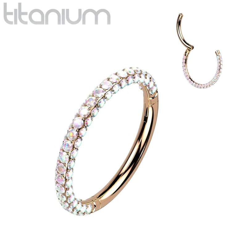 Piercing oreille anneau segment titane G23 rosé strass 3 faces