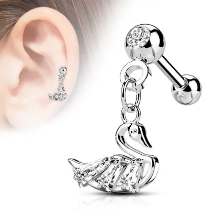 Piercing cartilage oreille pendentif cygne