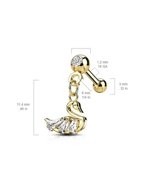 Piercing cartilage oreille pendentif cygne doré