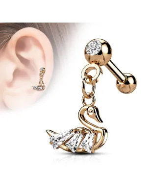 Piercing cartilage oreille pendentif cygne rosé