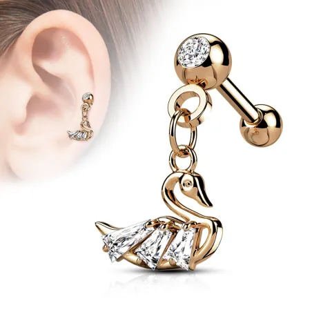 Piercing cartilage oreille pendentif cygne rosé