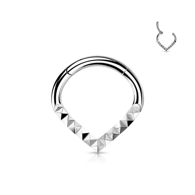 Piercing oreille anneau segment acier chirurgical chevrons pyramides