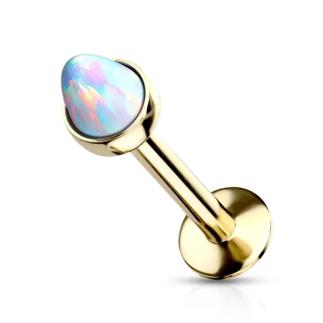 Piercing labret doré spike opale blanche