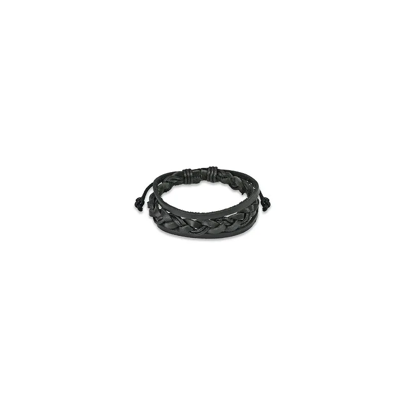 Bracelet Homme en Cuir noir Tressé