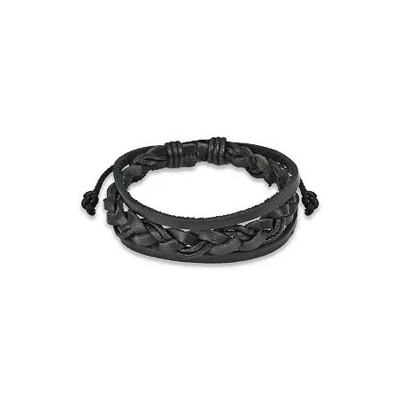 Bracelet Homme en Cuir noir Tressé