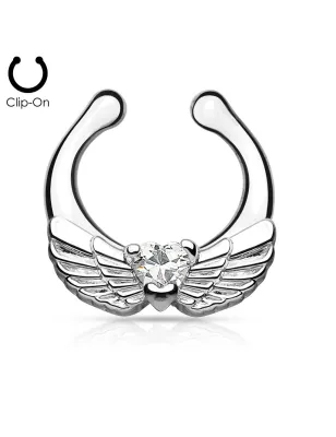 Faux piercing septum ailes d'ange blanc