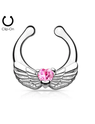 Faux piercing septum ailes d'ange rose