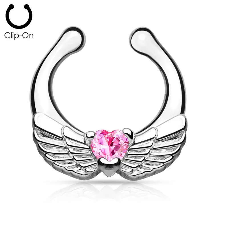 Faux piercing septum ailes d'ange rose